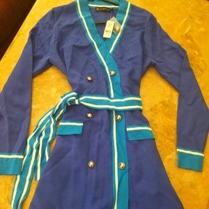 Nwt navy and teal long sleeved wrap dress,very stylish soft sweater weather type